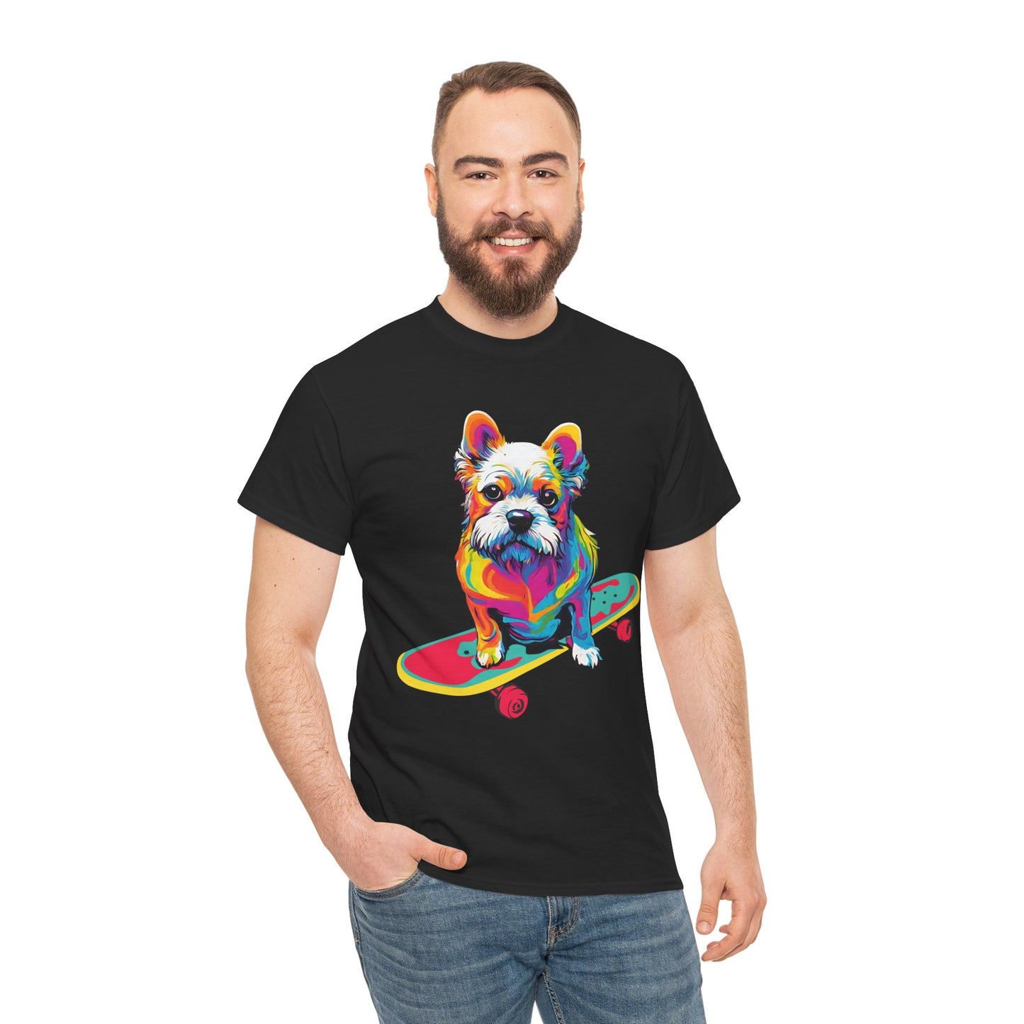 T-shirt de sport Flashlander avec chien skateboardant Pop Art