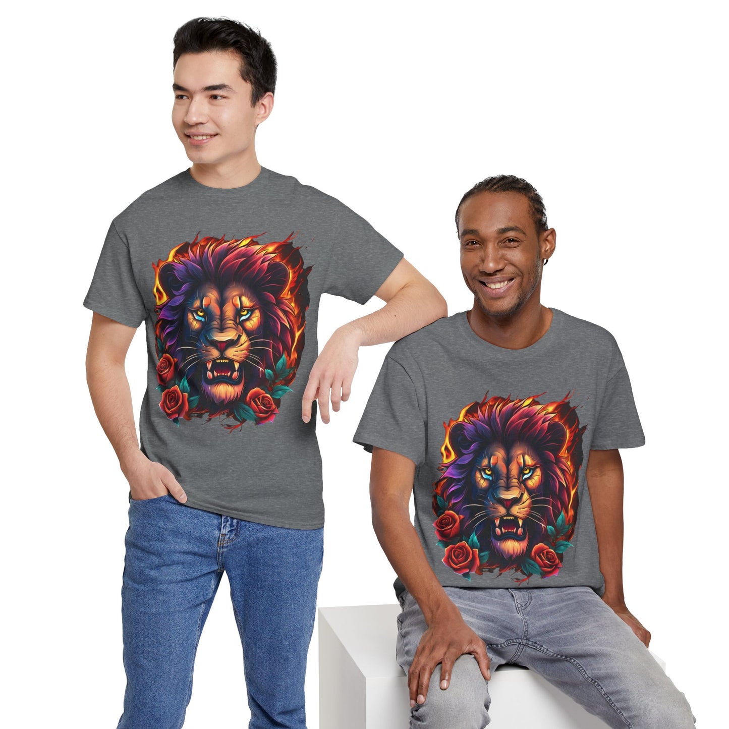 Lion Flames and Roses T-Shirt Flashlander