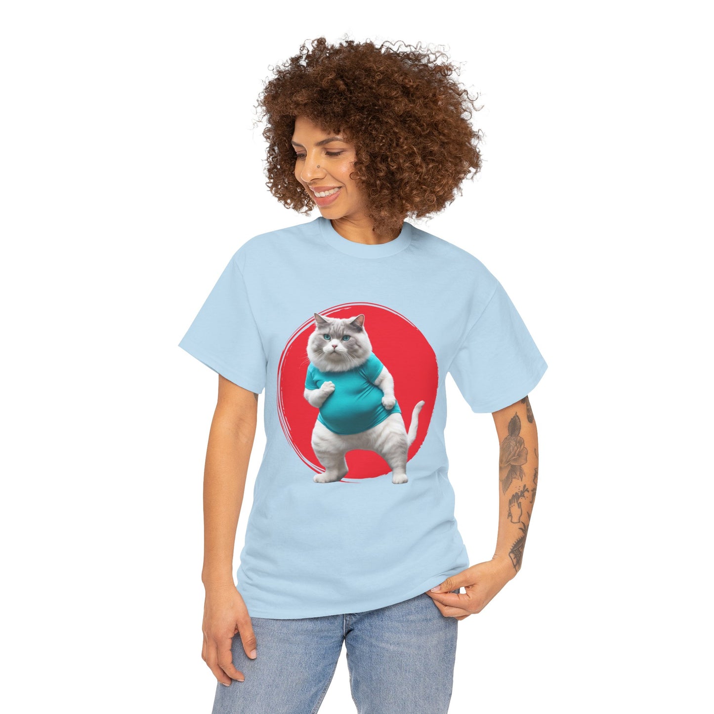 Camiseta de gimnasio Flashlander con divertido gato gordo de karate