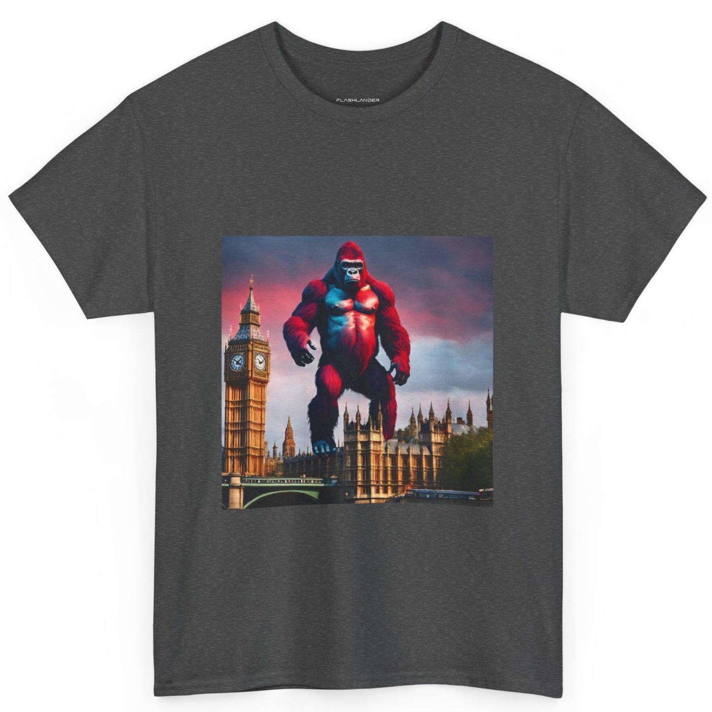 The Red Giant Gorilla Kong in the Big Ben of London Gaphic Tee Flashlander