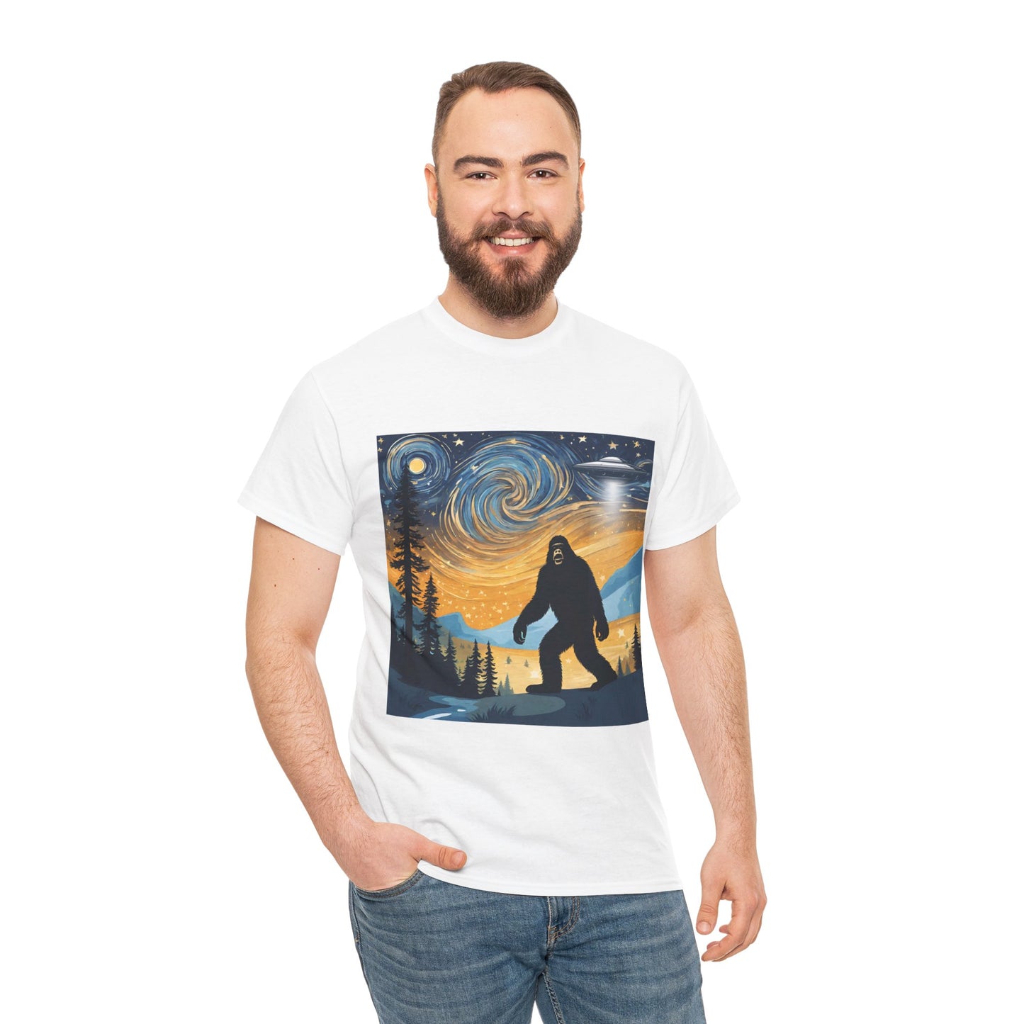 Funny Starry Night Stroll Bigfoot Encounters UFO Abduction - Flashlander Gym Shirt