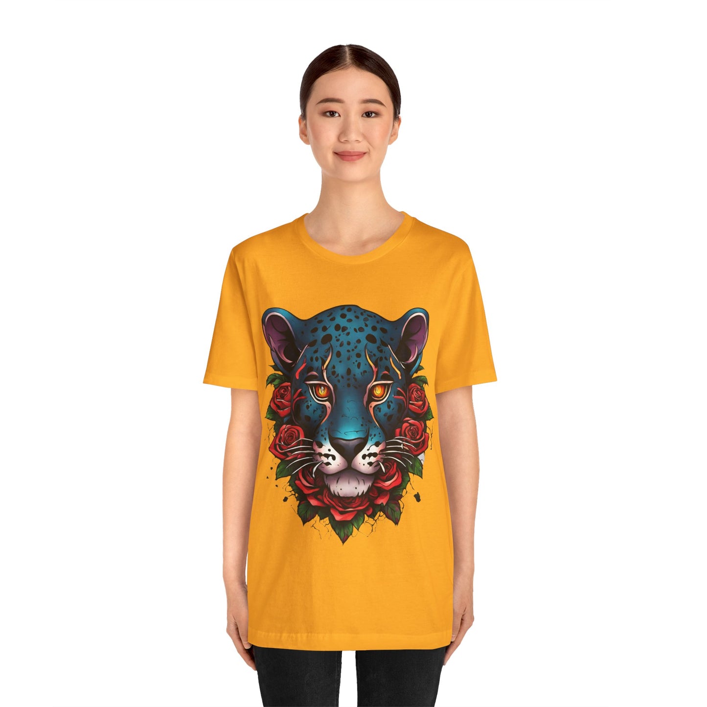 T-shirt graphique unisexe Jaguar Flames and Roses Flashlander