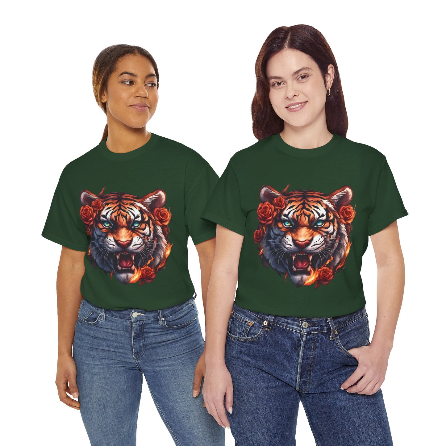 Tiger Flames and Roses T-Shirt Flashlander