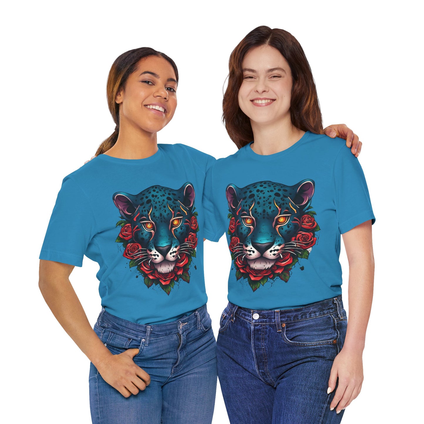 T-shirt graphique unisexe Jaguar Flames and Roses Flashlander