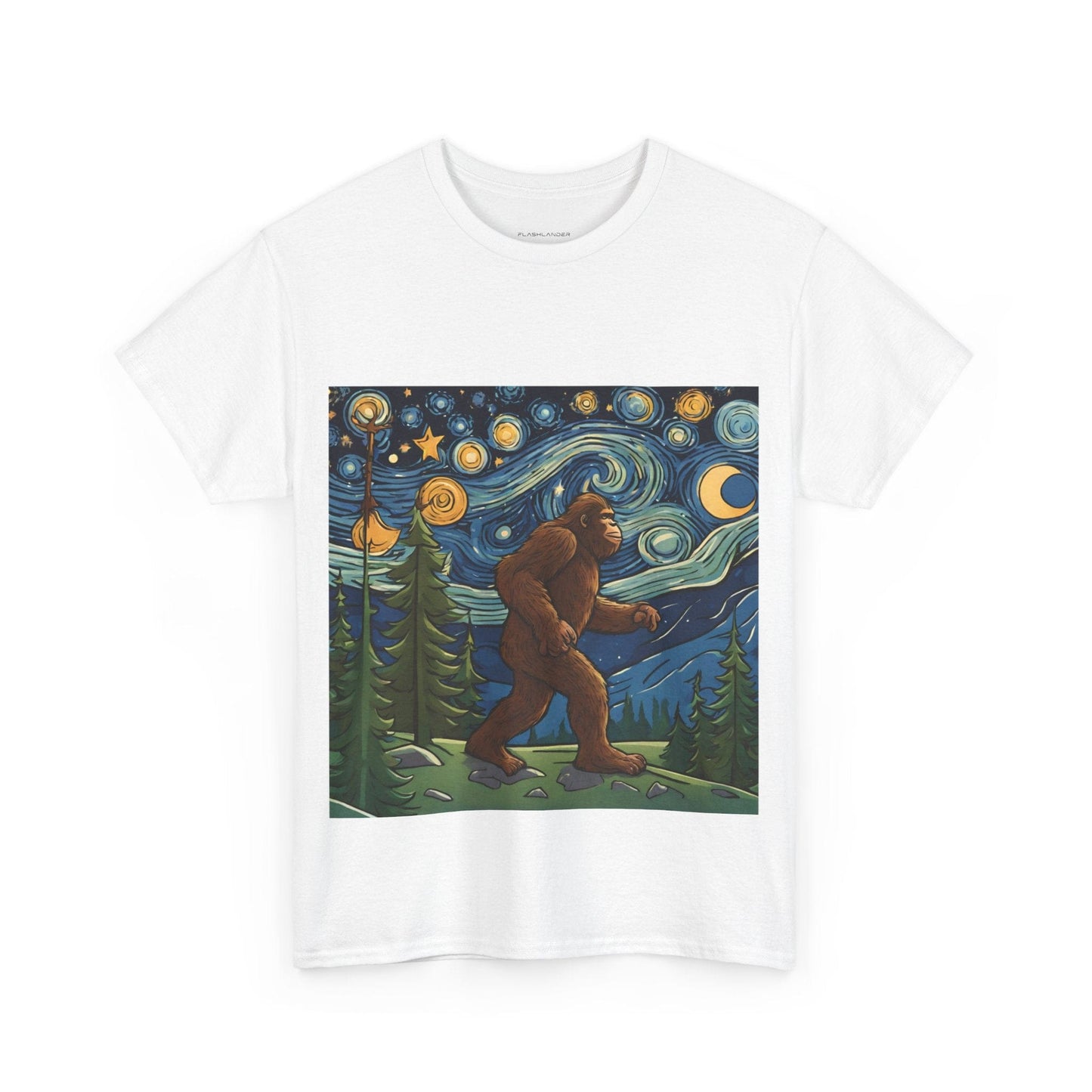 Bigfoot Strolls Through Van Gogh's Starry Night - Flashlander Gym Shirt