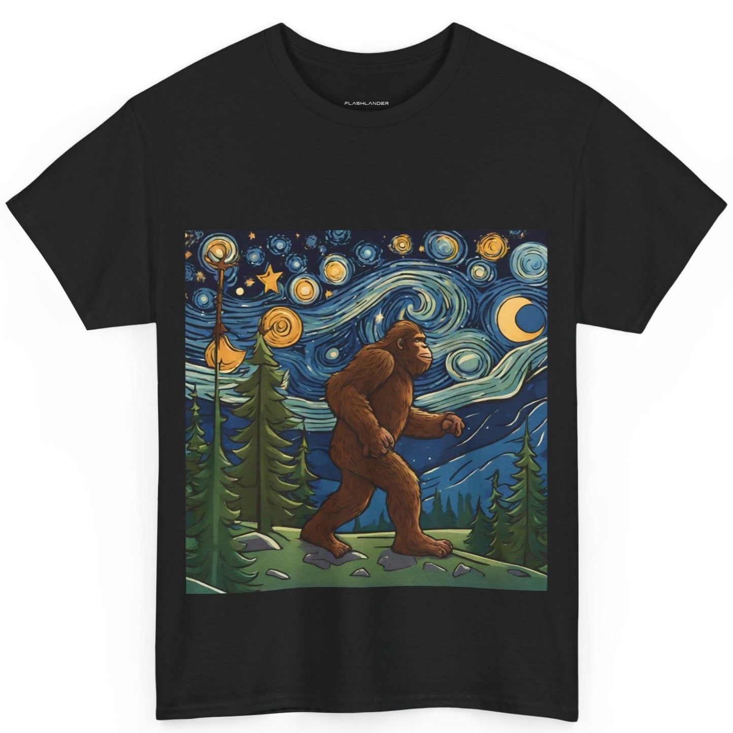 Bigfoot Strolls Through Van Gogh's Starry Night - Flashlander Gym Shirt