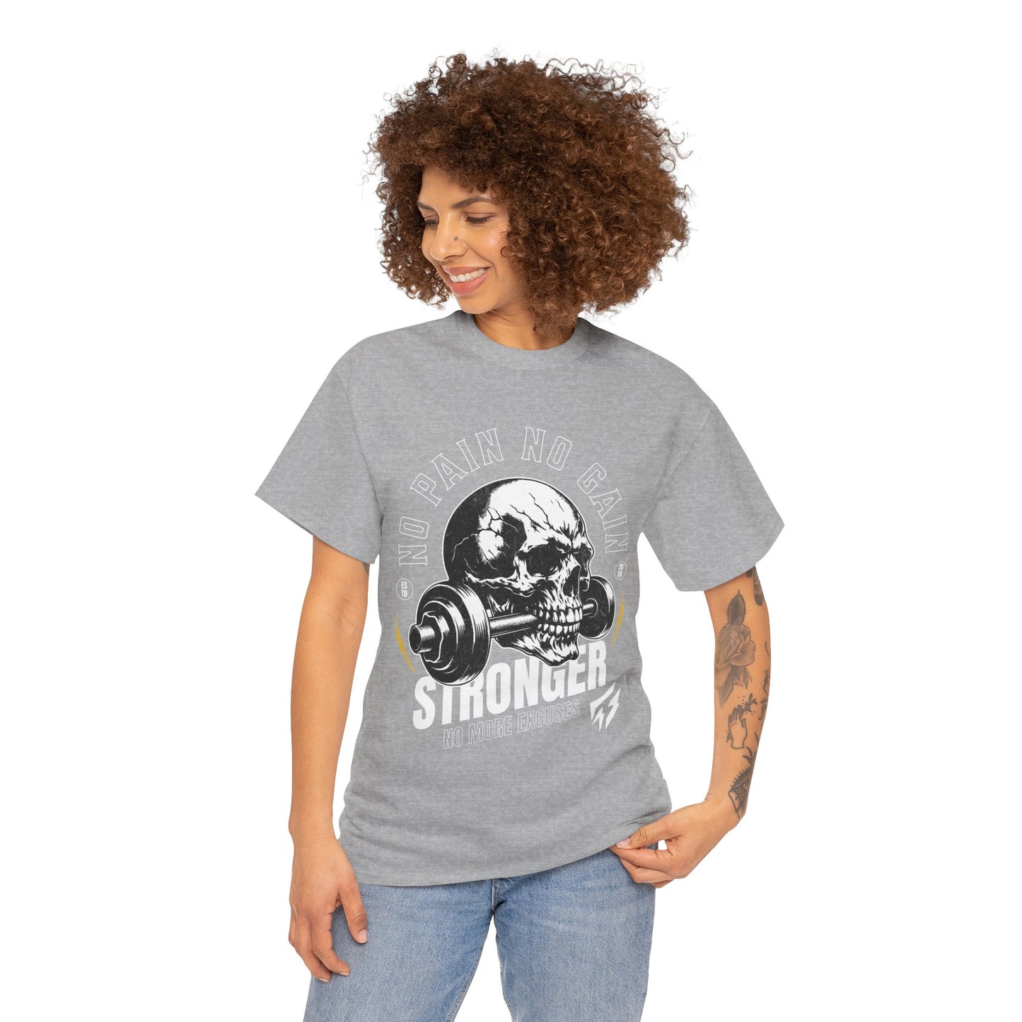 Skull Gym Shirt Flashlander No Pain No Gain Performance T-Shirt Cotton Unisex Charcoal Black Graphic Tee