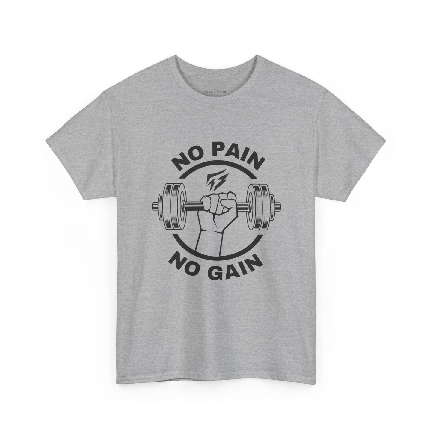 Camiseta de gimnasio Lifting Flashlander con frase "No Pain No Gain"