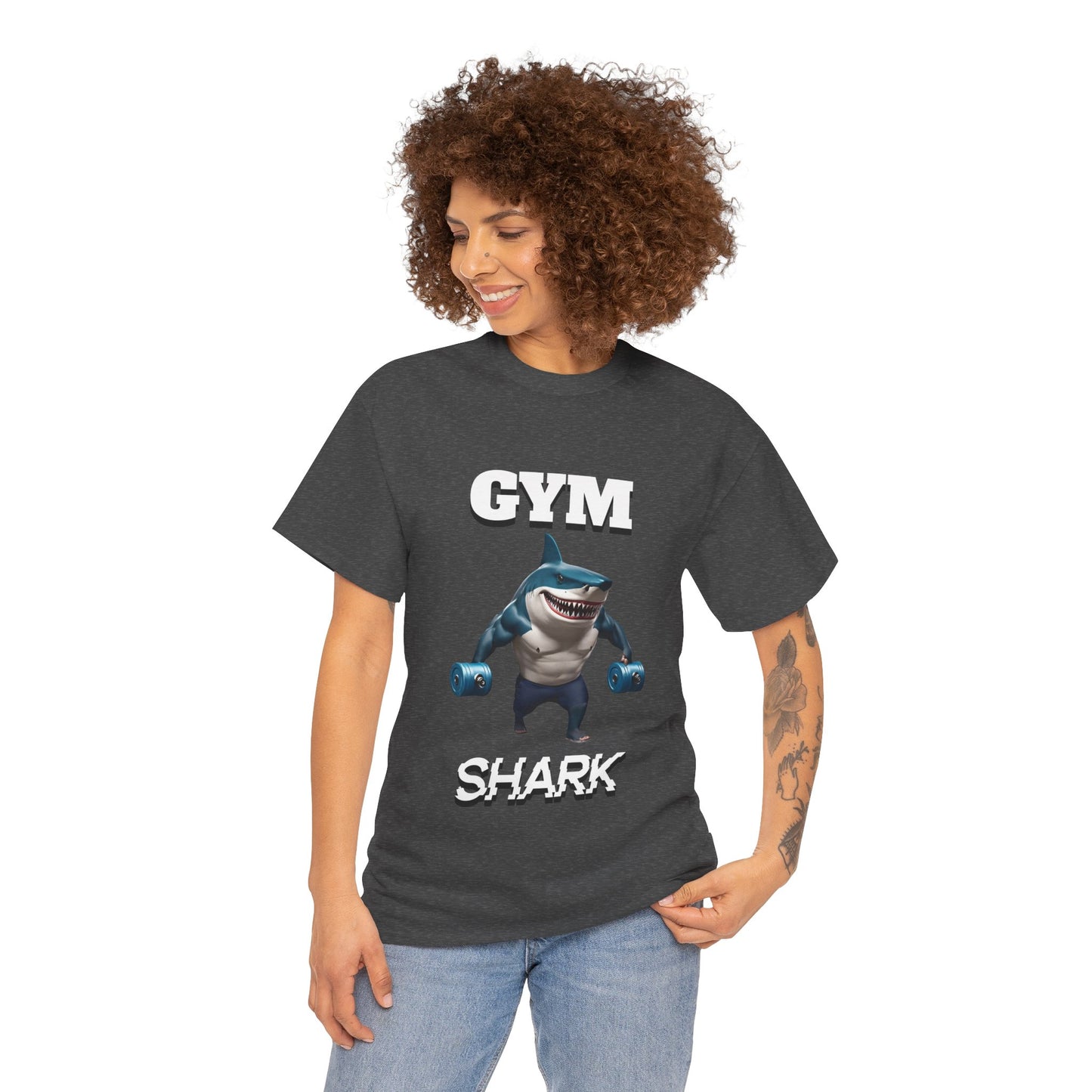 Gym Shark Performance Shirt Flashlander Cotton Unisex Charcoal Black Graphic Tee