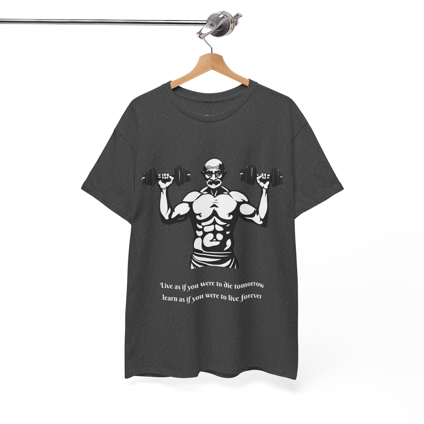 Gandhi Bodybuilder Gym Shirt - Flashlander Live as if you were to die tomorrow, learn as if you were to live forever quote Graphic Tee