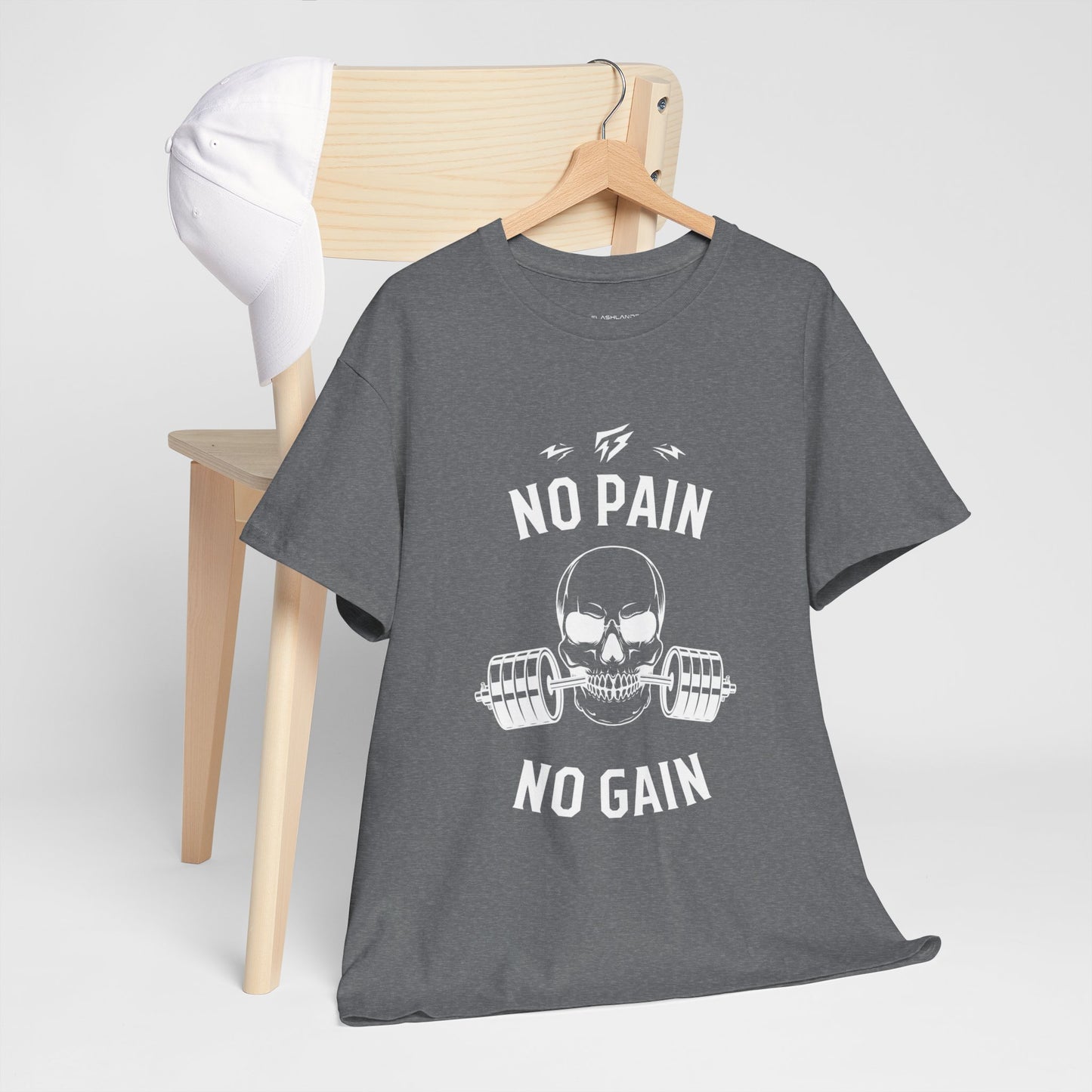 Skull Lifting Flashlander Gym Shirt No Pain No Gain Graphic Tee