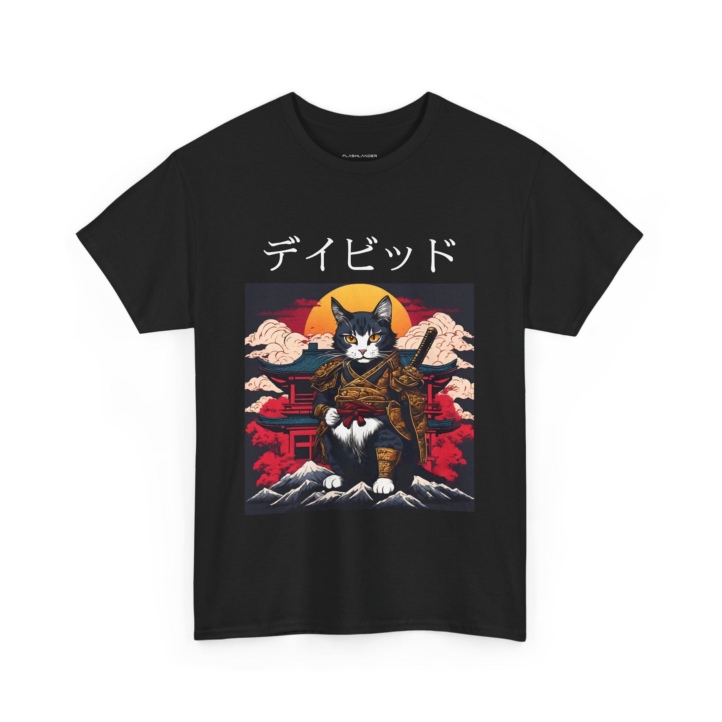 T-shirt japonais personnalisé avec votre nom T-shirt japonais personnalisé T-shirt d'anime de chat samouraï Votre texte Hiragana Katakana Kanji Femmes Hommes T-shirt