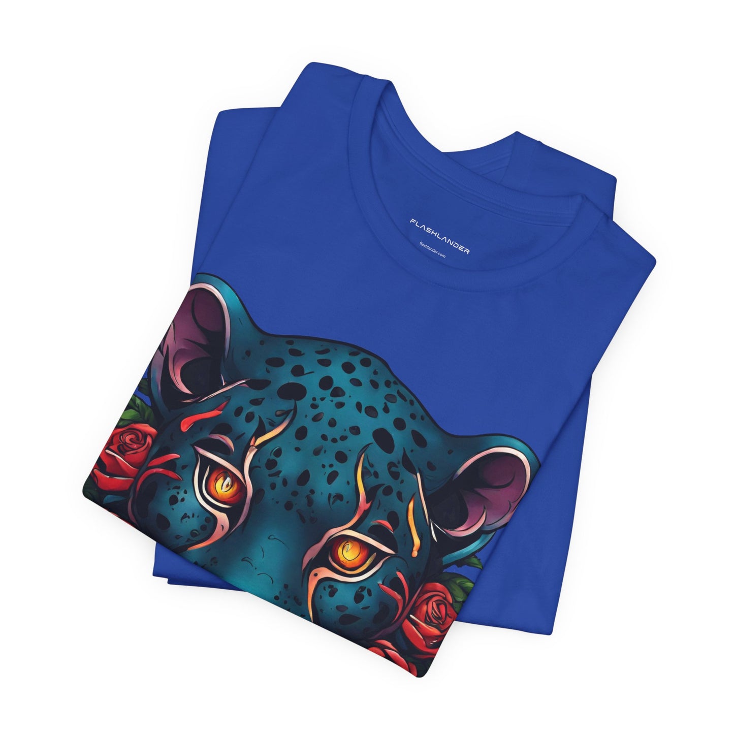 T-shirt graphique unisexe Jaguar Flames and Roses Flashlander