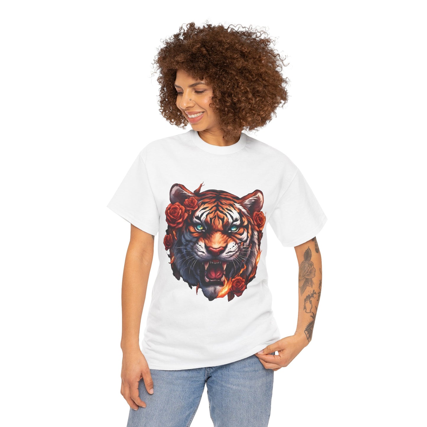 Tiger Flames and Roses T-Shirt Flashlander