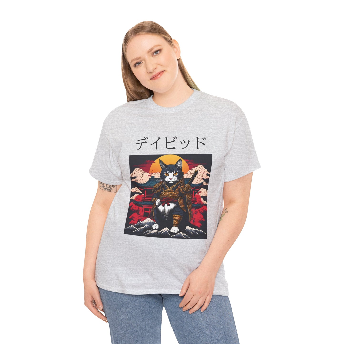 T-shirt japonais personnalisé avec votre nom T-shirt japonais personnalisé T-shirt d'anime de chat samouraï Votre texte Hiragana Katakana Kanji Femmes Hommes T-shirt