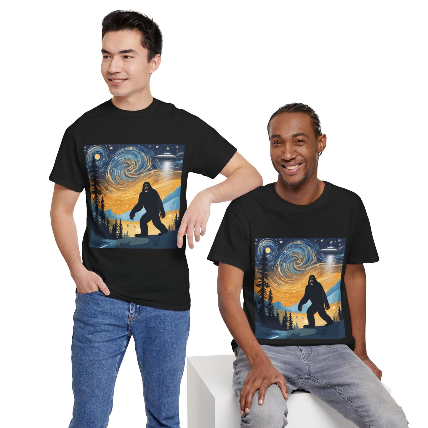 Funny Starry Night Stroll Bigfoot Encounters UFO Abduction - Flashlander Gym Shirt