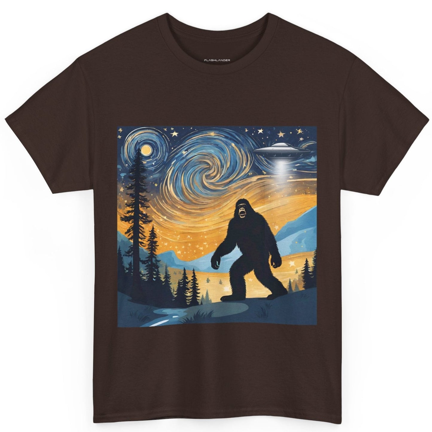 Funny Starry Night Stroll Bigfoot Encounters UFO Abduction - Flashlander Gym Shirt