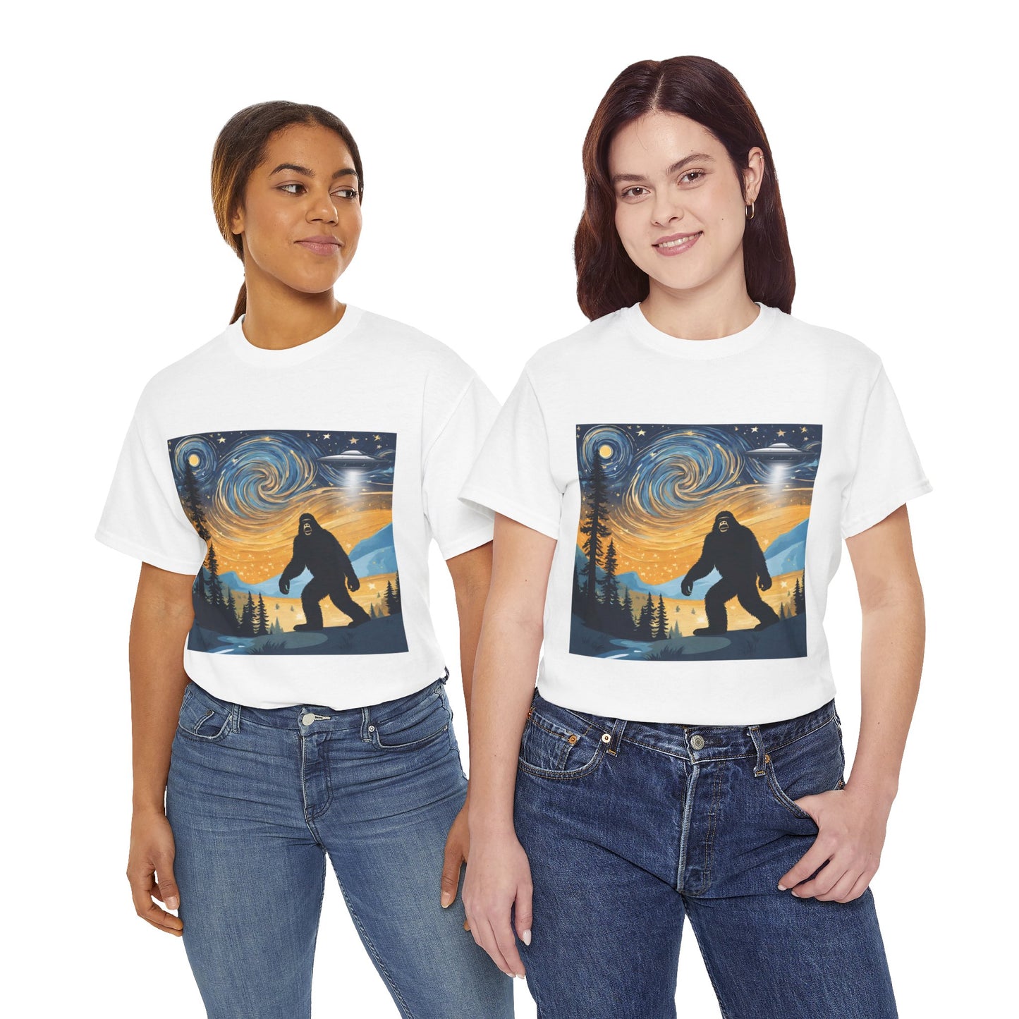 Funny Starry Night Stroll Bigfoot Encounters UFO Abduction - Flashlander Gym Shirt