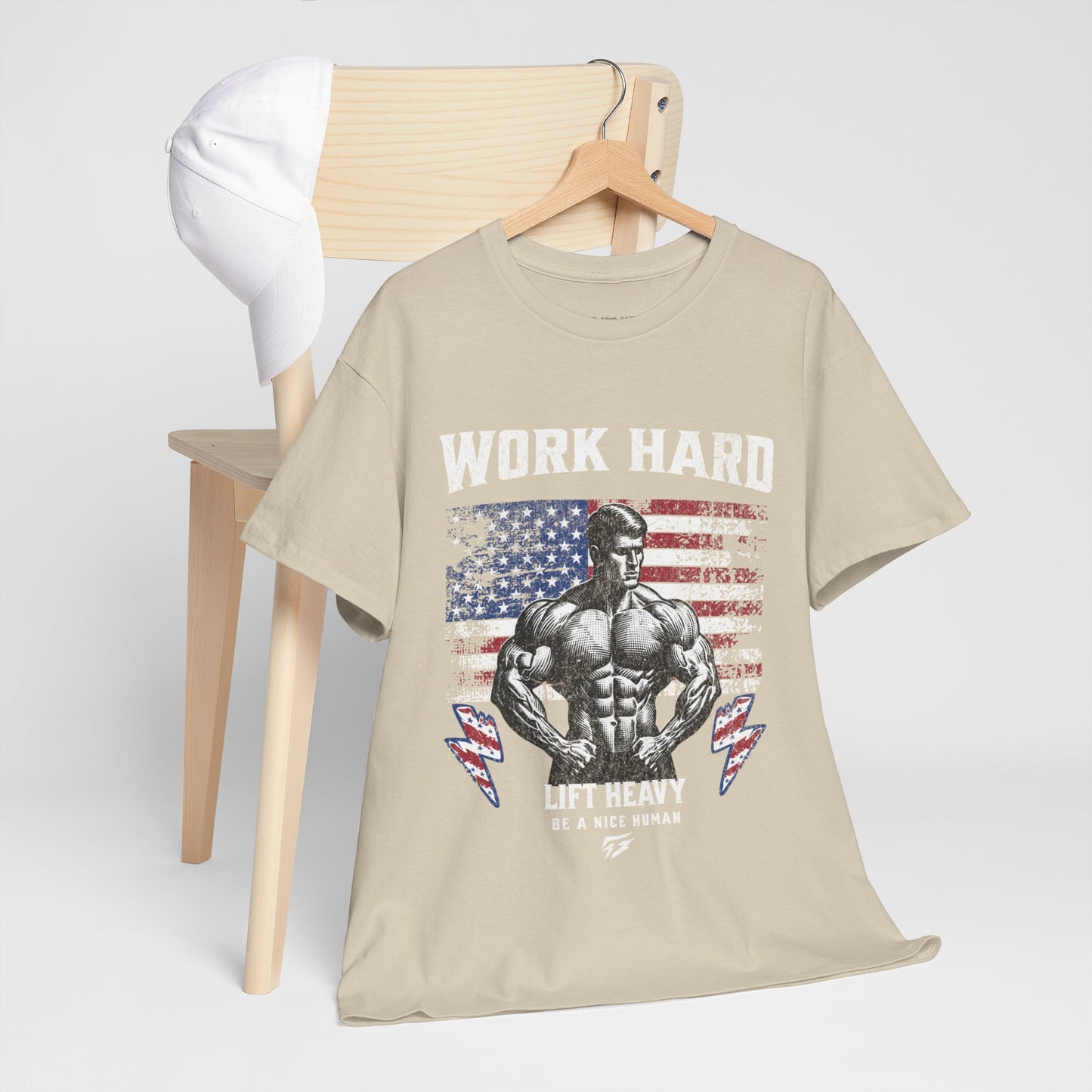 Work Hard Lift Heavy Gym Shirt Flashlander Cotton Unisex Charcoal Black Graphic Tee