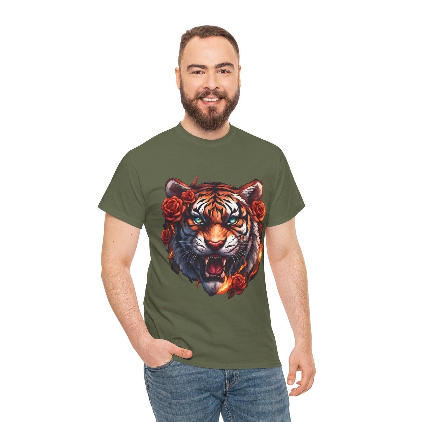 Tiger Flames and Roses T-Shirt Flashlander