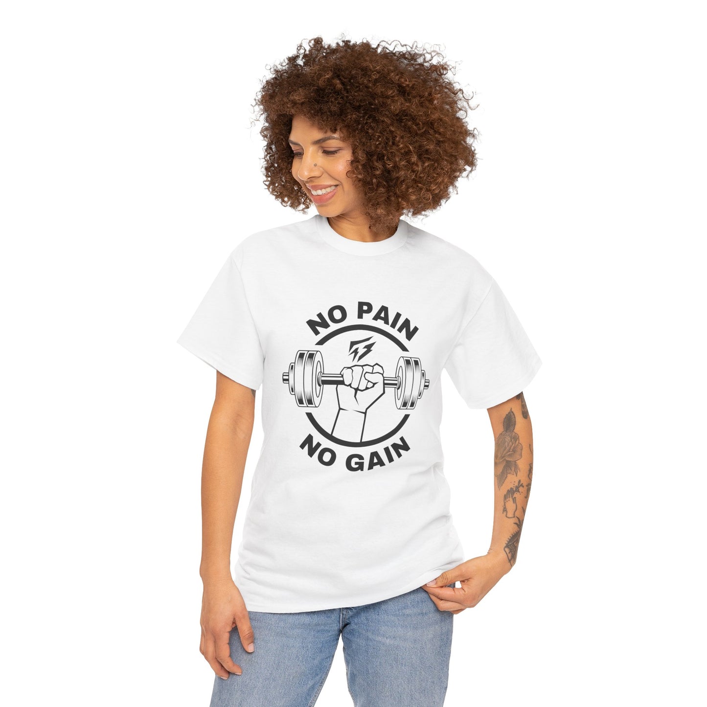 T-shirt de sport Lifting Flashlander avec citation « No Pain No Gain »