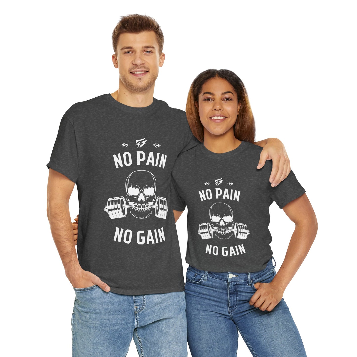 Skull Lifting Flashlander Gym Shirt No Pain No Gain Graphic Tee