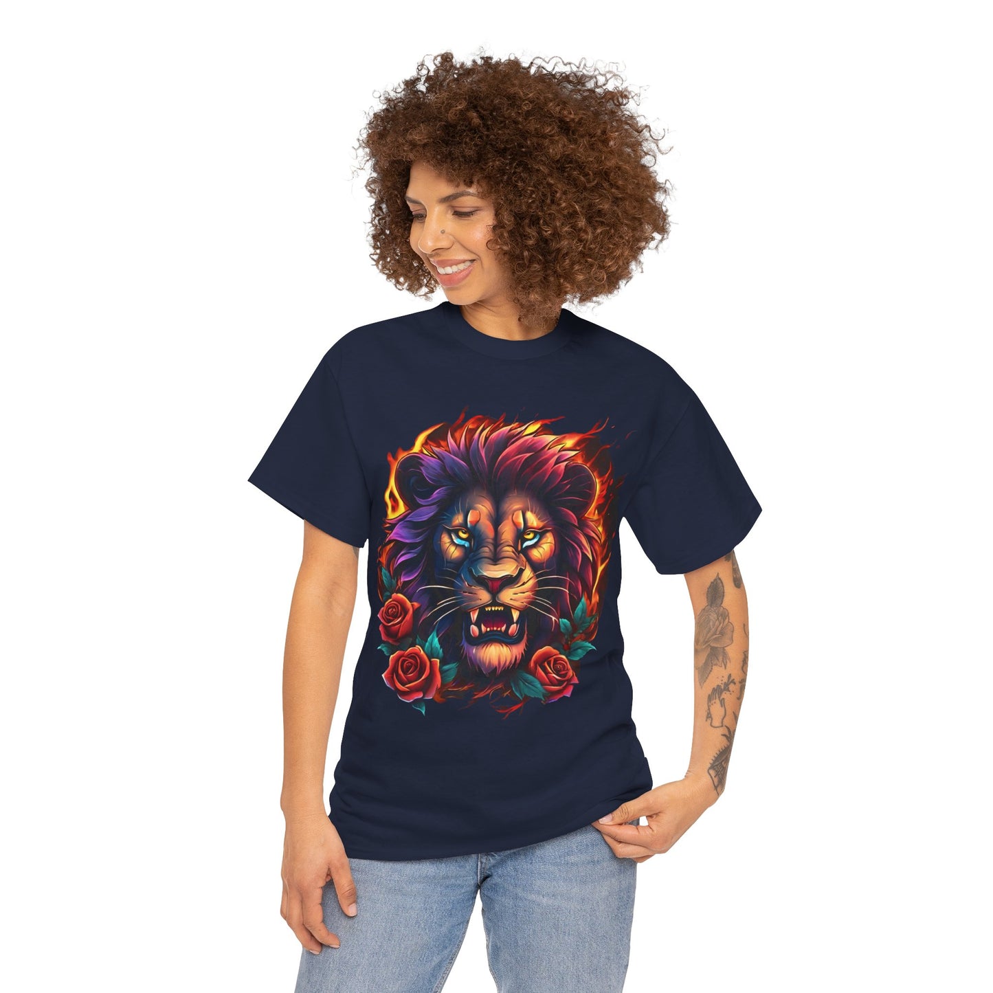 Lion Flames and Roses T-Shirt Flashlander