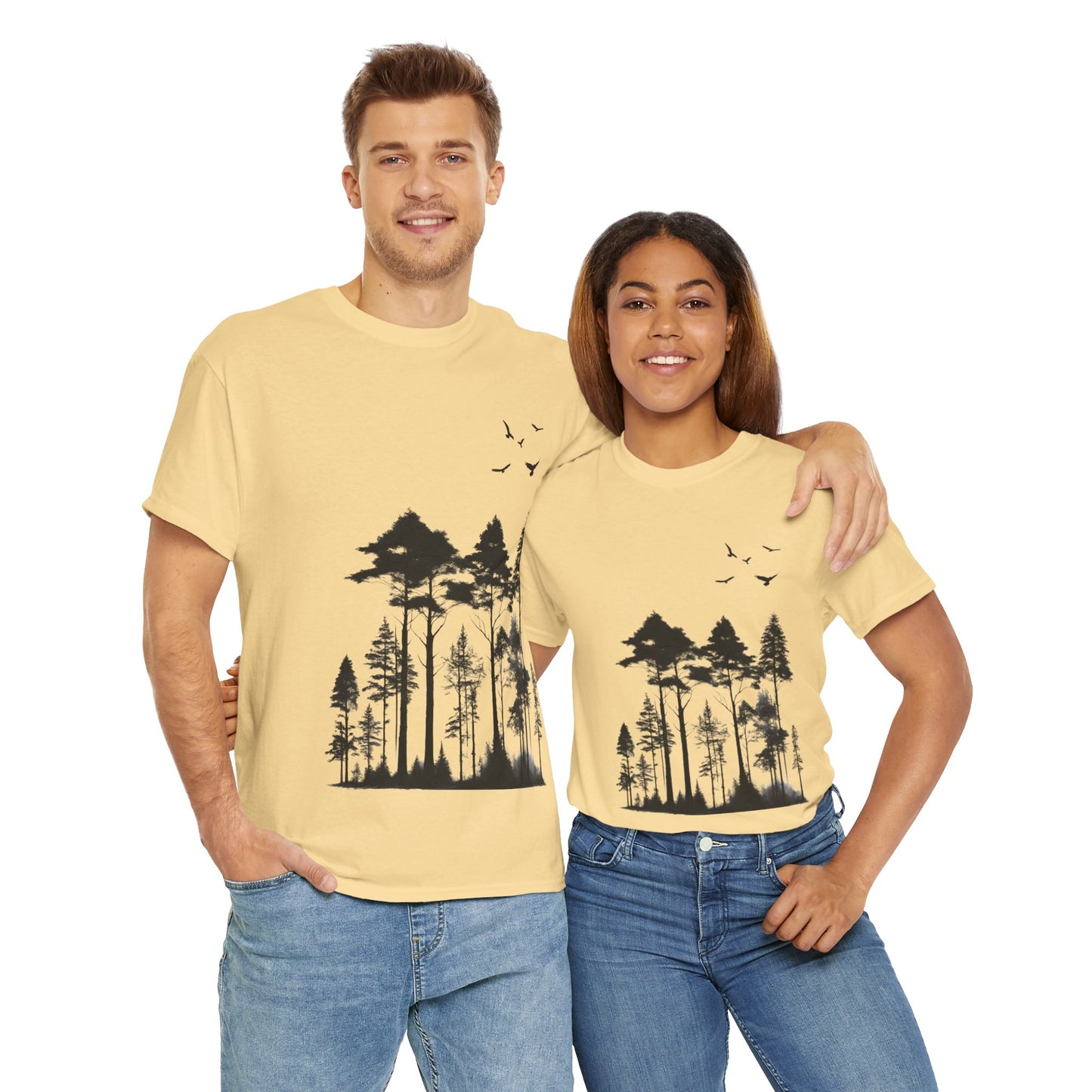 Camisa del bosque de pinos Camiseta unisex de algodón pesado Flashlander