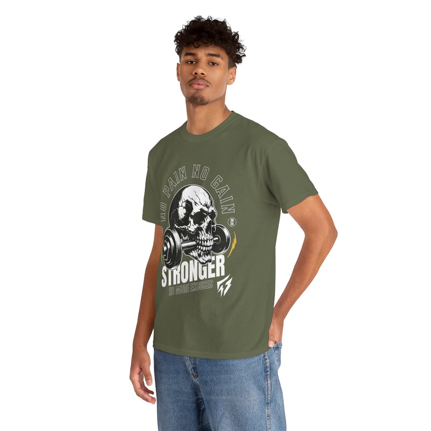 Skull Gym Shirt Flashlander No Pain No Gain Performance T-Shirt Cotton Unisex Charcoal Black Graphic Tee