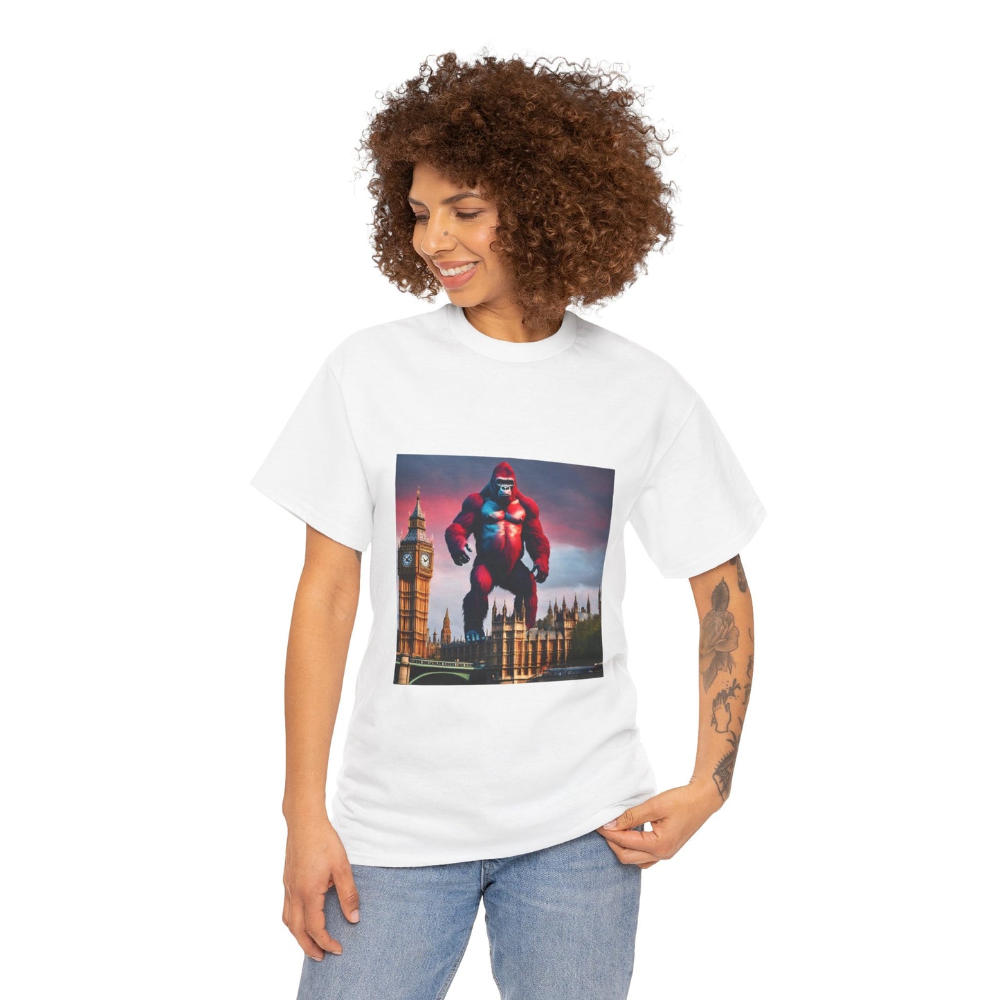 The Red Giant Gorilla Kong in the Big Ben of London Gaphic Tee Flashlander