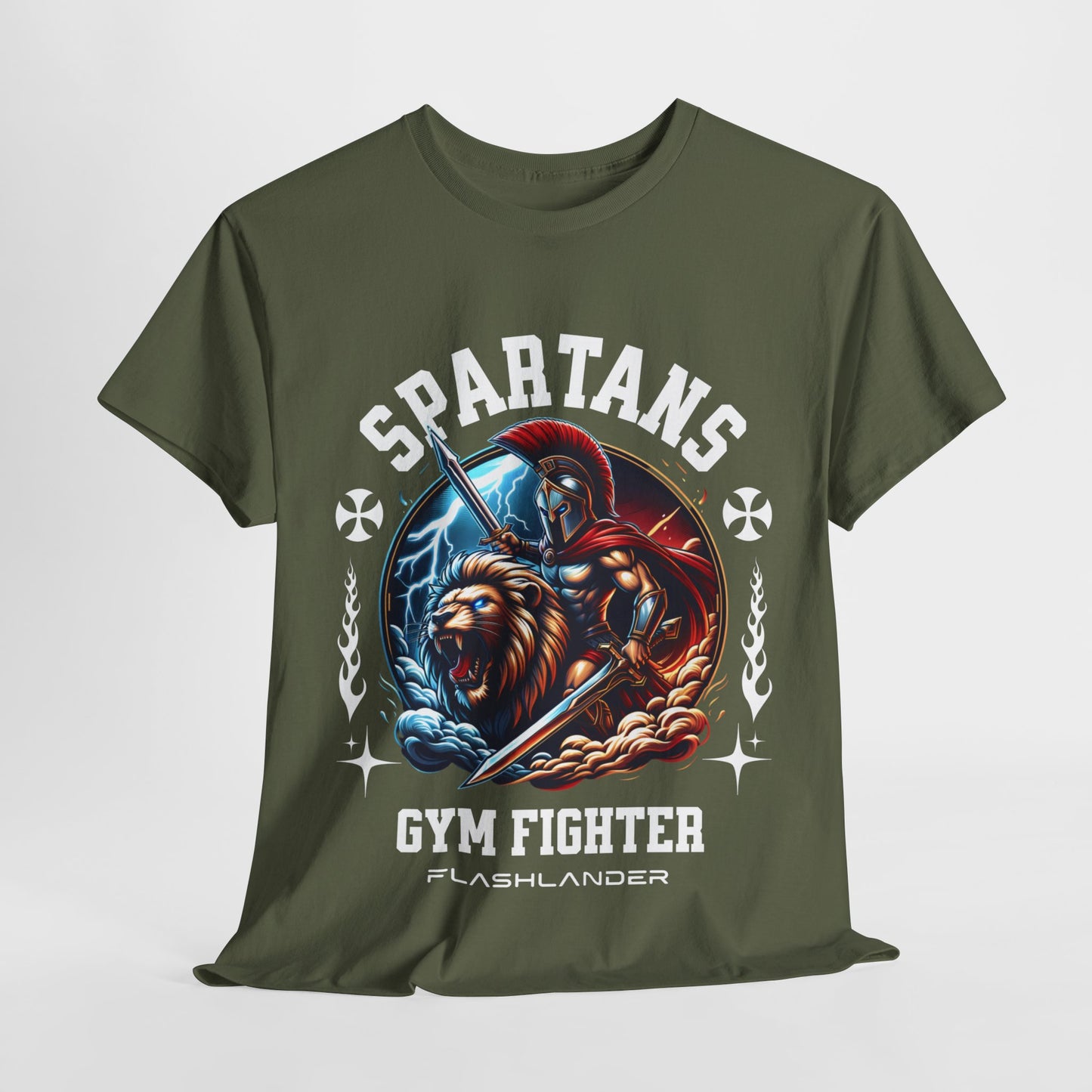 Spartans Gym Fighter Shirt Flashlander Performance T-Shirt Cotton Unisex Charcoal Black Graphic Tee