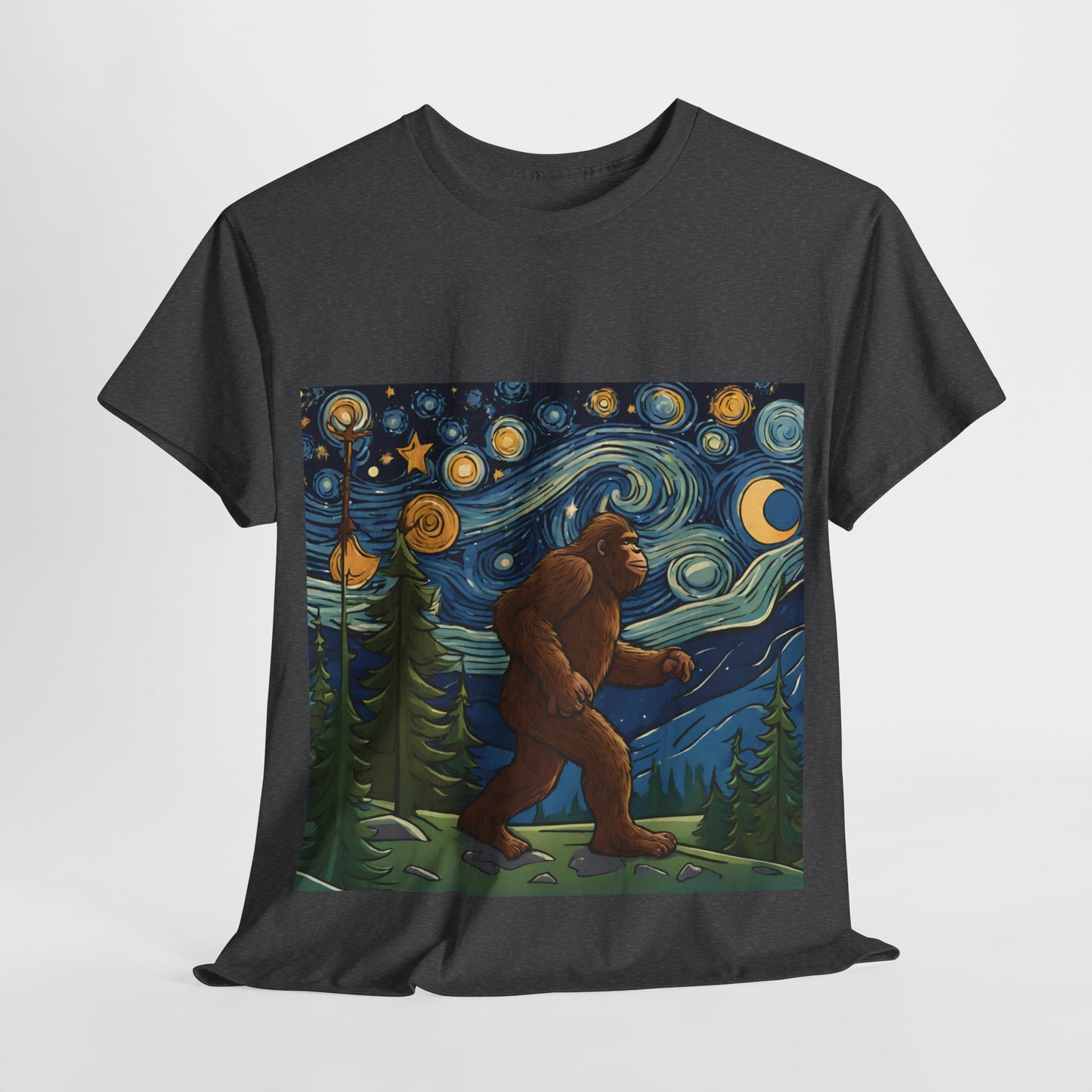 Bigfoot Strolls Through Van Gogh's Starry Night - Flashlander Gym Shirt