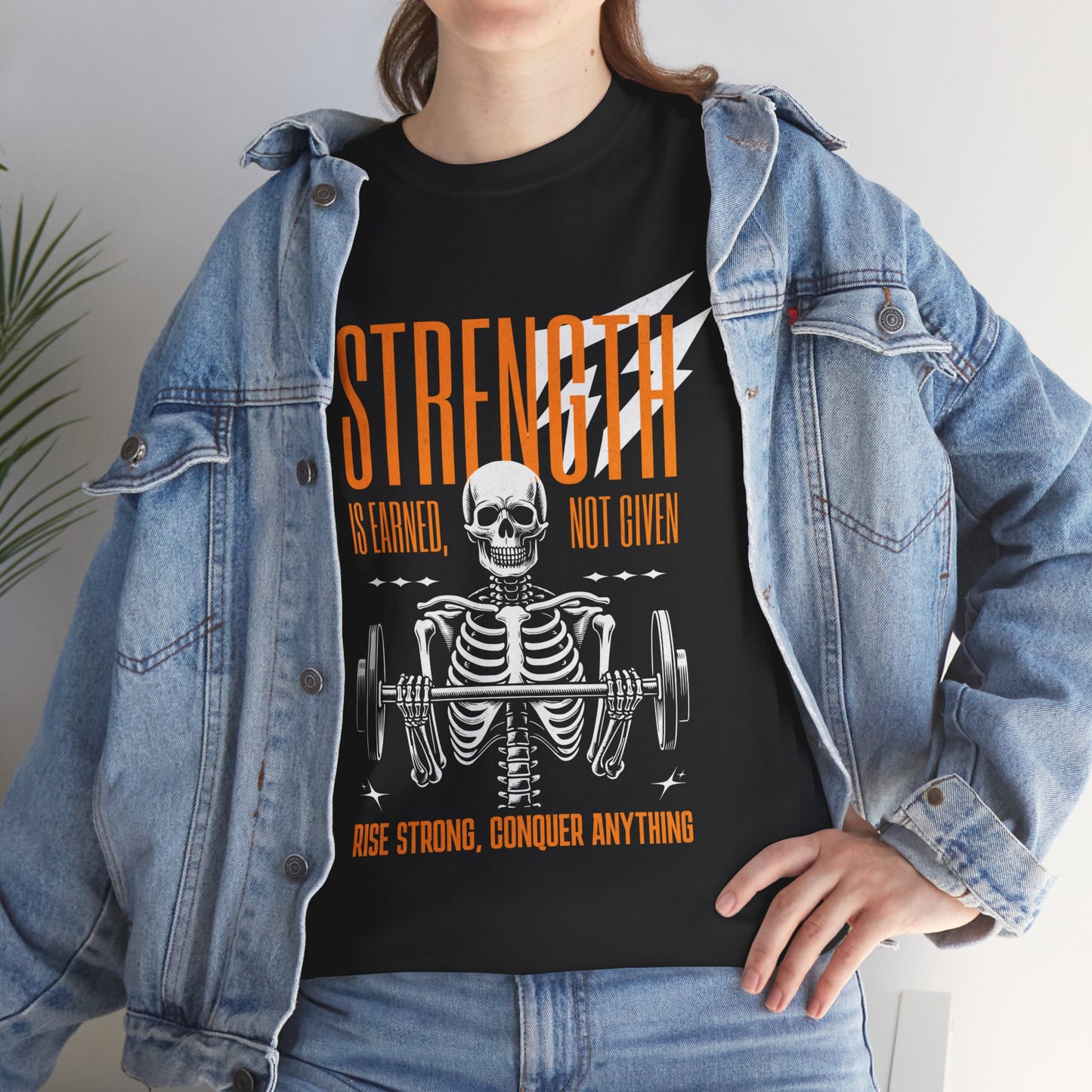 Skeleton Lifter Bodybuilder Shirt Flashlander Strength Is Earned Not Given Gym T-Shirt Cotton Unisex Graphic Tee