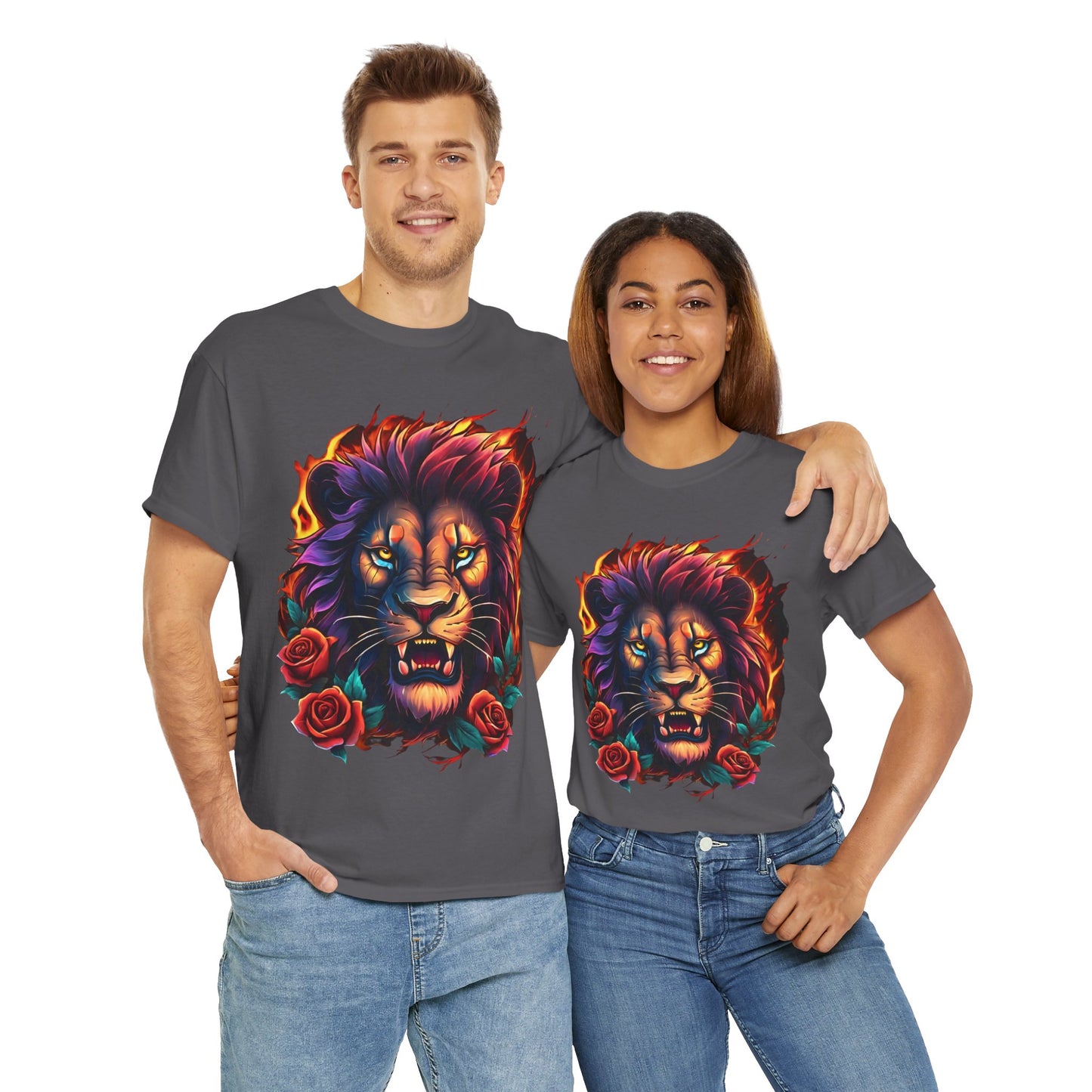 Lion Flames and Roses T-Shirt Flashlander