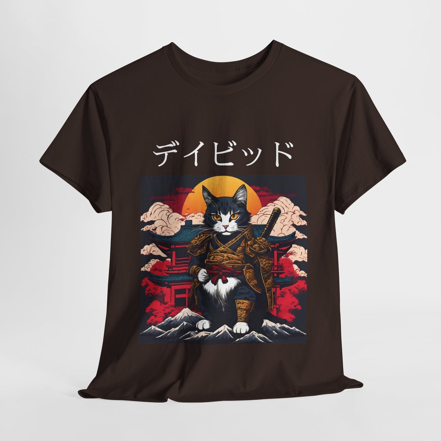 T-shirt japonais personnalisé avec votre nom T-shirt japonais personnalisé T-shirt d'anime de chat samouraï Votre texte Hiragana Katakana Kanji Femmes Hommes T-shirt