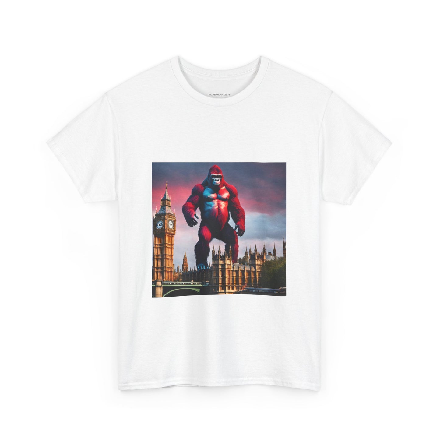 The Red Giant Gorilla Kong in the Big Ben of London Gaphic Tee Flashlander