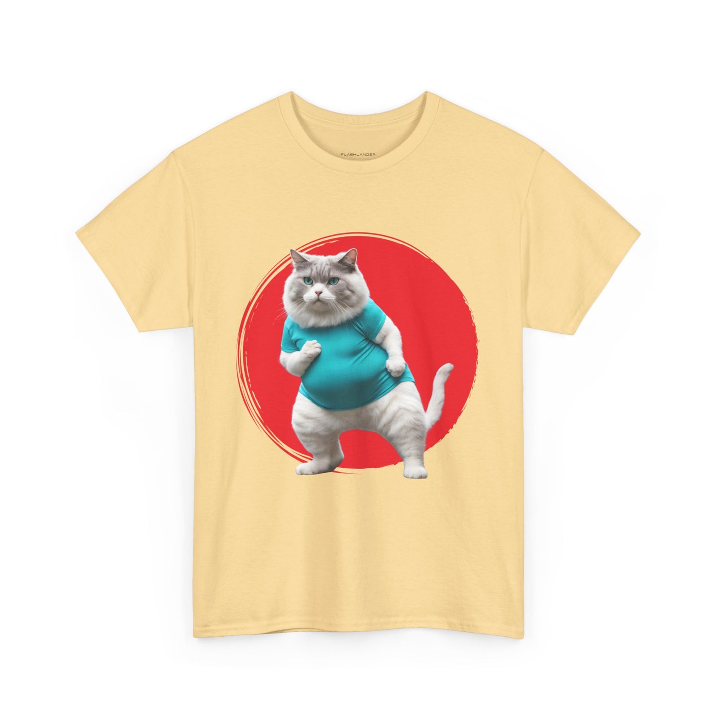 Camiseta de gimnasio Flashlander con divertido gato gordo de karate