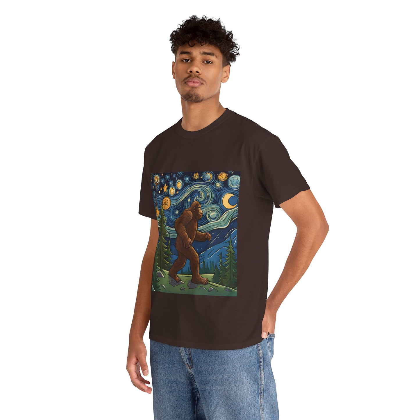 Bigfoot Strolls Through Van Gogh's Starry Night - Flashlander Gym Shirt