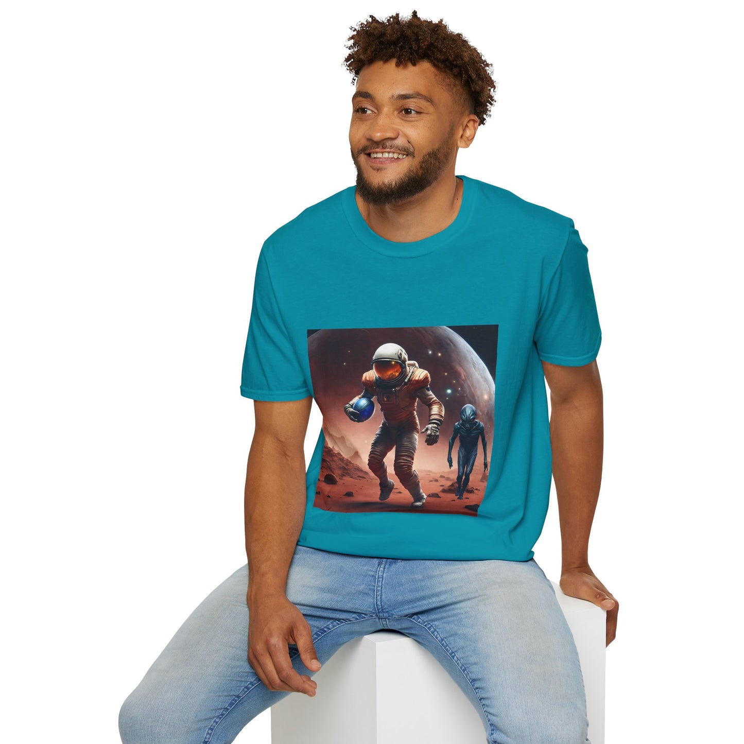 Astronaut and Alien Face Off in Football Gym Shirt Flashlander