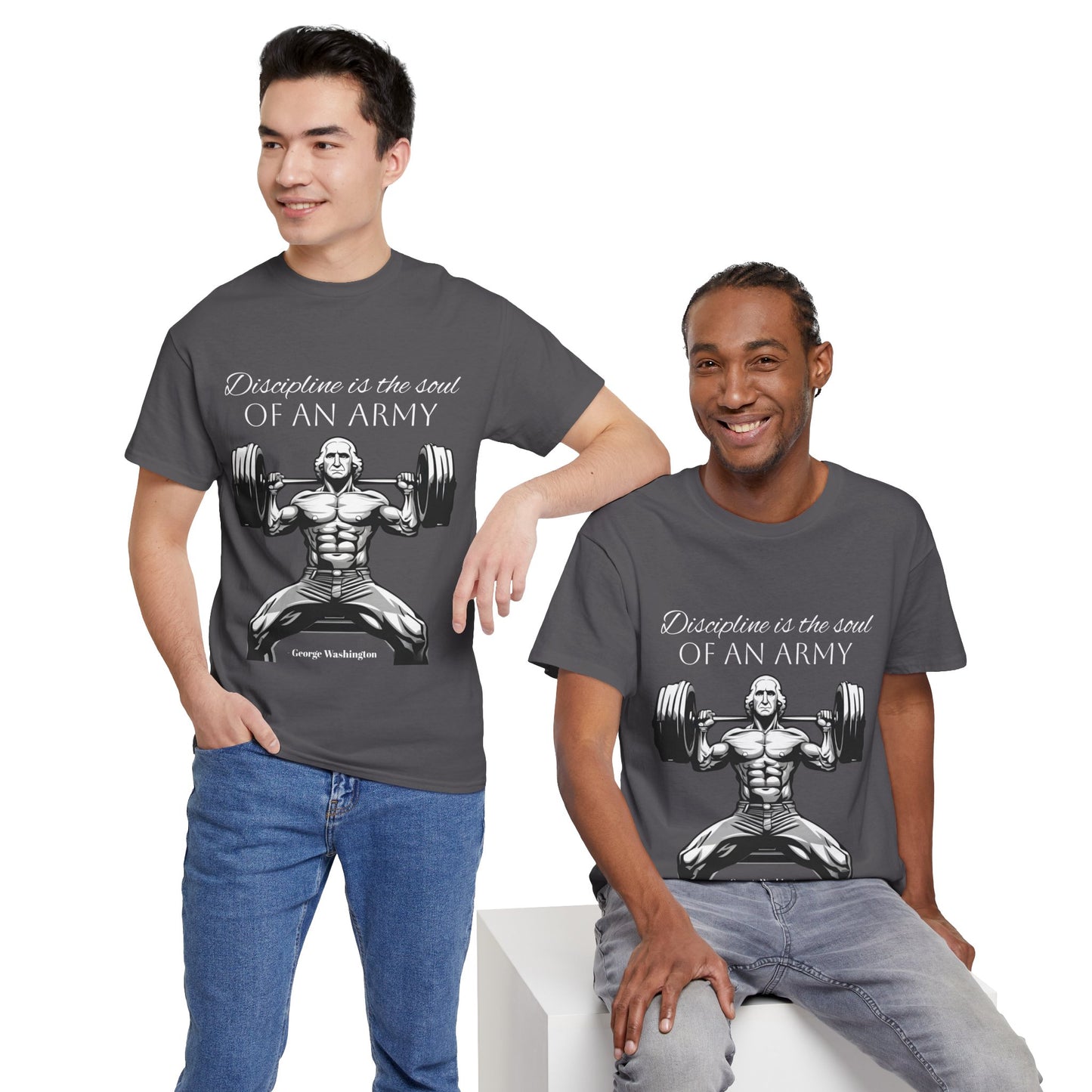 T-shirt de culturiste George Washington - Flashlander Disipline Is The Soul Of An Army Gym T-shirt en coton unisexe noir anthracite graphique