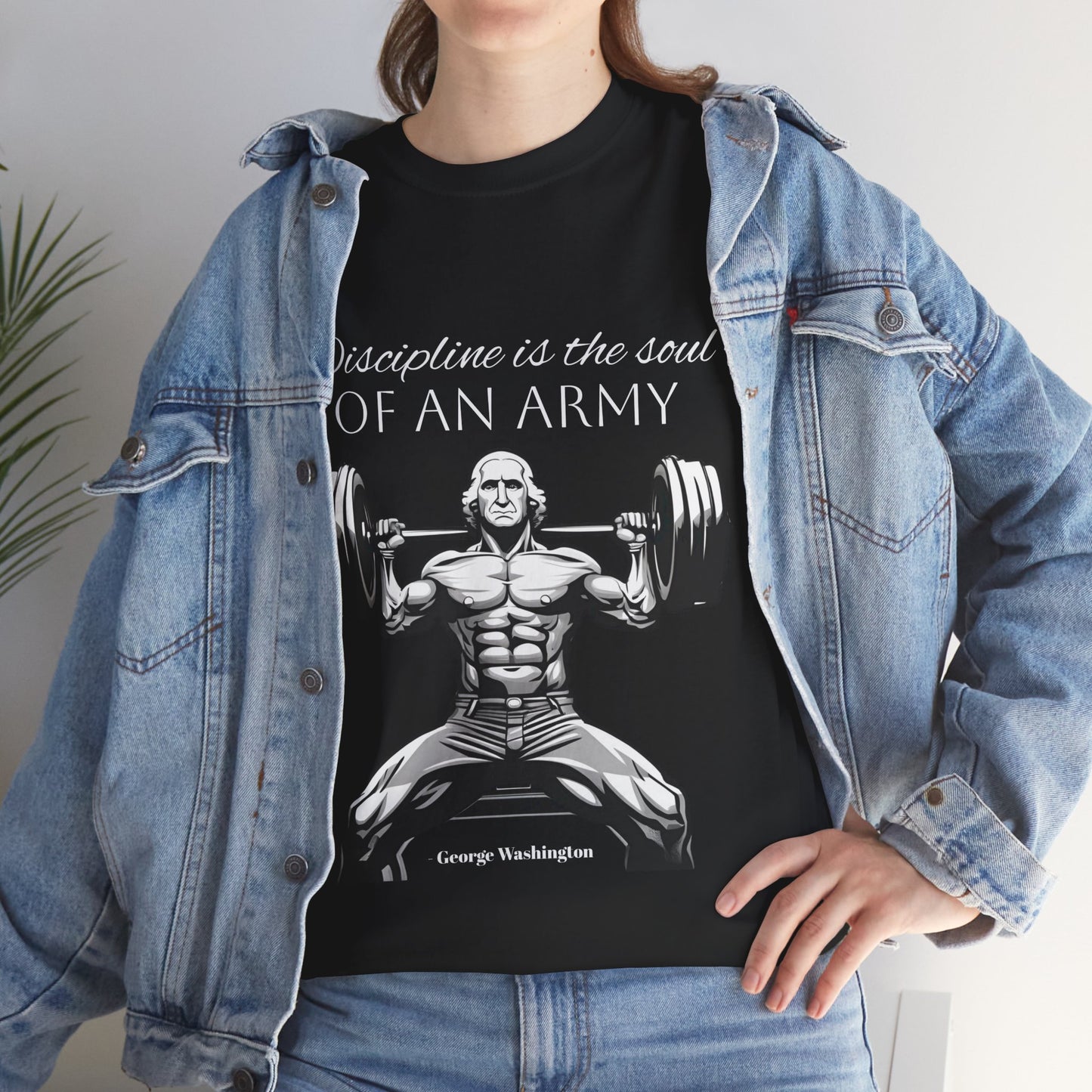 T-shirt de culturiste George Washington - Flashlander Disipline Is The Soul Of An Army Gym T-shirt en coton unisexe noir anthracite graphique