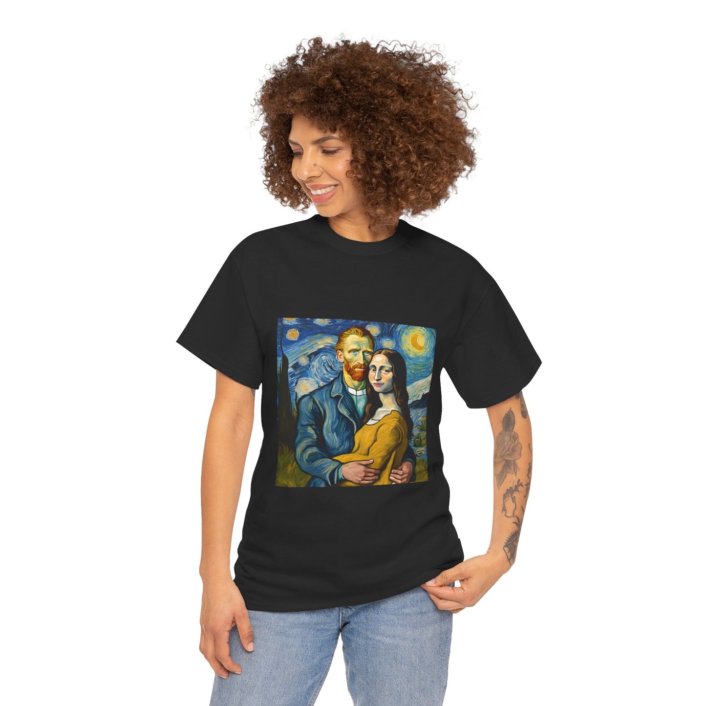 Funny Mona Lisa with Vincent Van Gogh Starry Night - Flashlander Gym Shirt