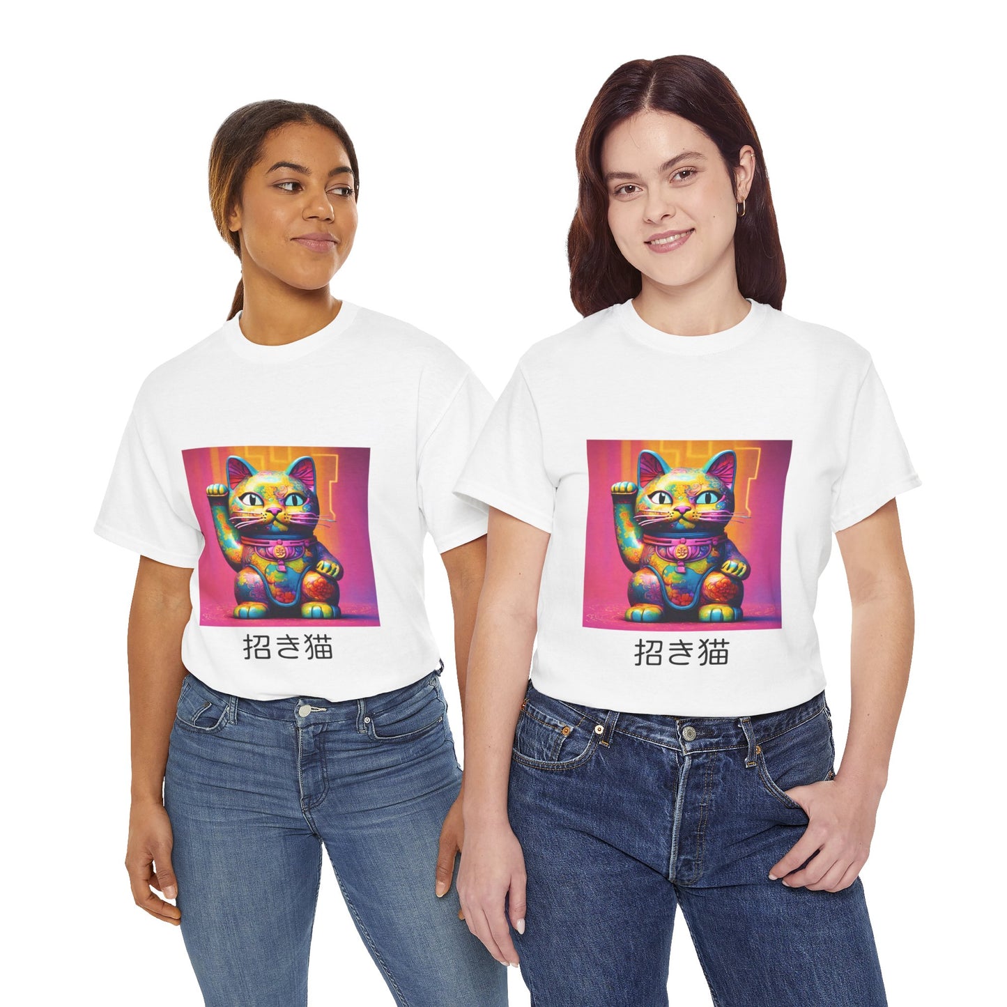 Camiseta de gimnasia Flashlander con el gato de la suerte japonés Manekineko y nombre japonés personalizado