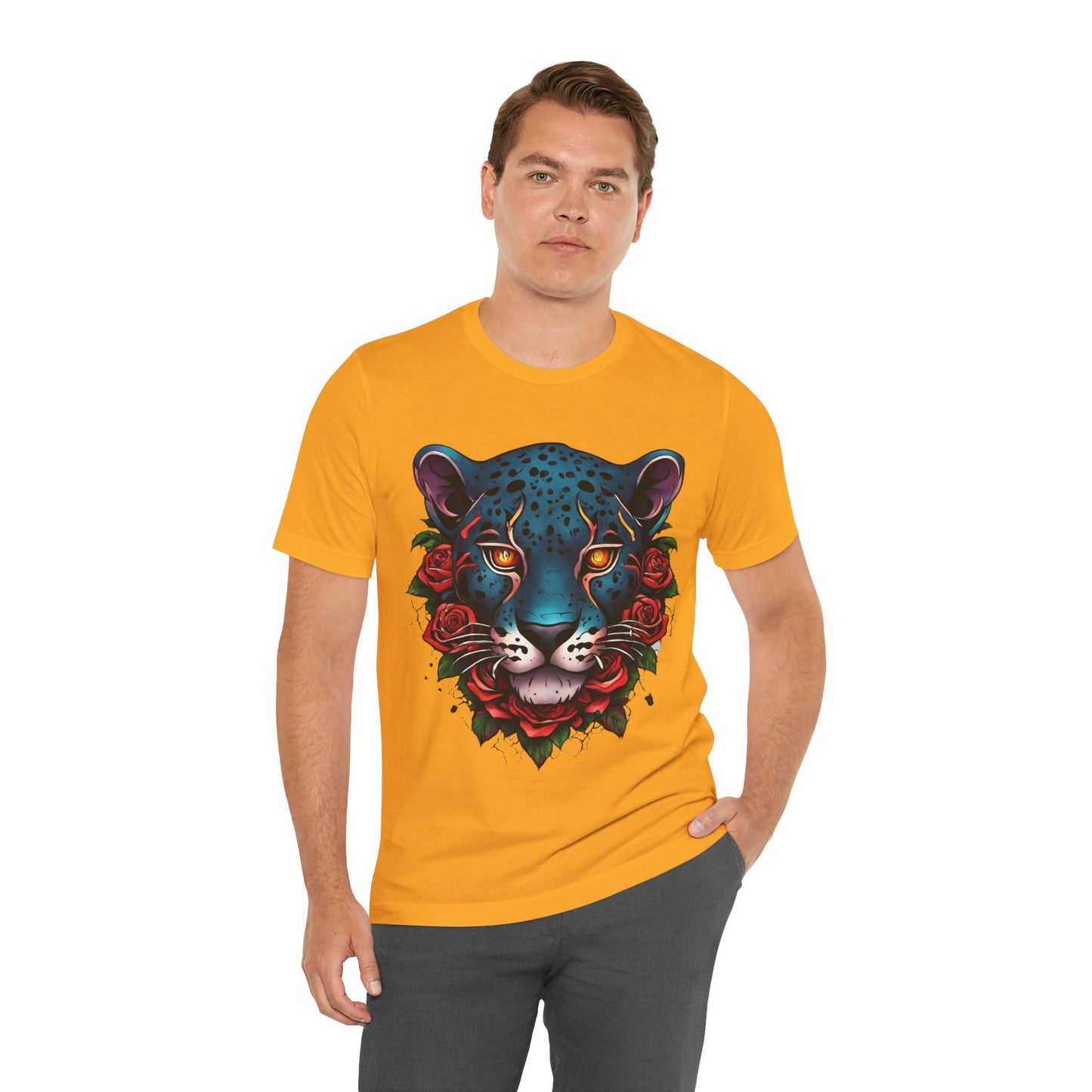 T-shirt graphique unisexe Jaguar Flames and Roses Flashlander