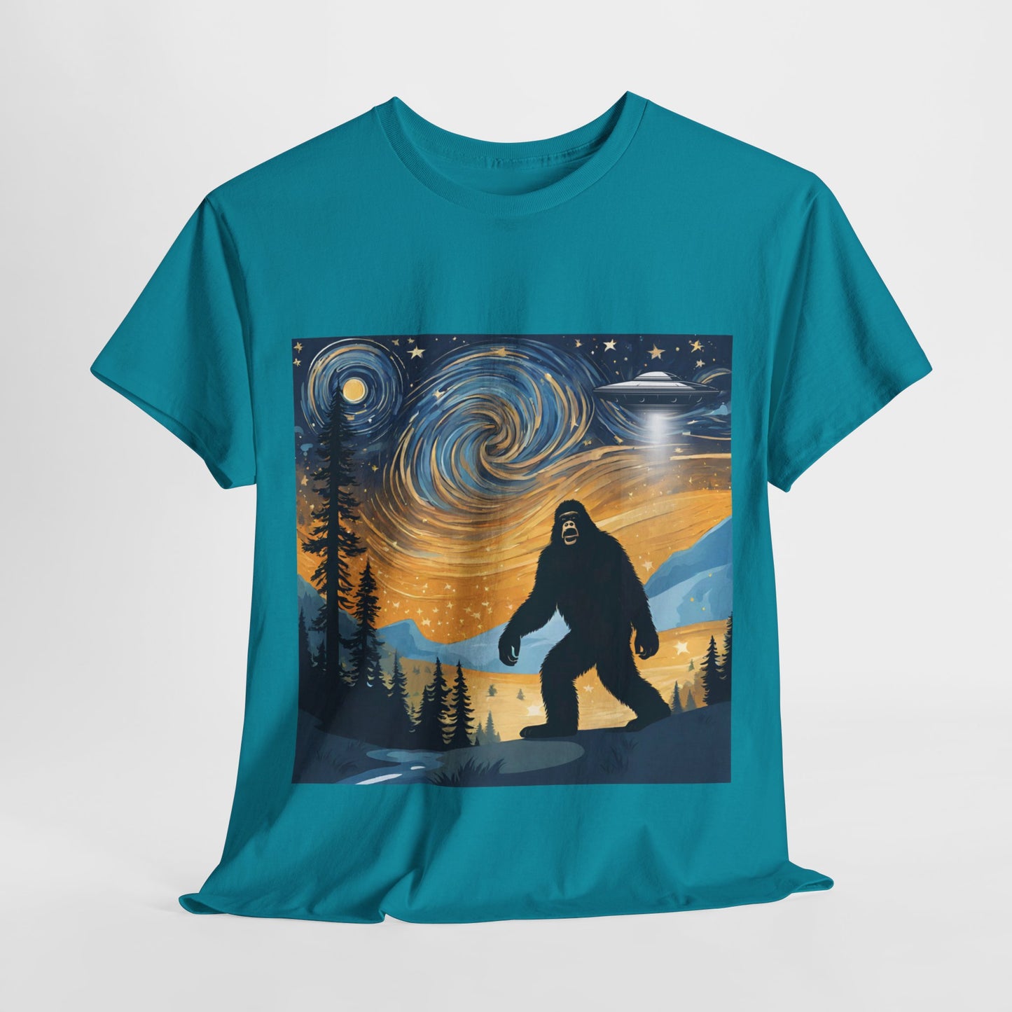 Funny Starry Night Stroll Bigfoot Encounters UFO Abduction - Flashlander Gym Shirt