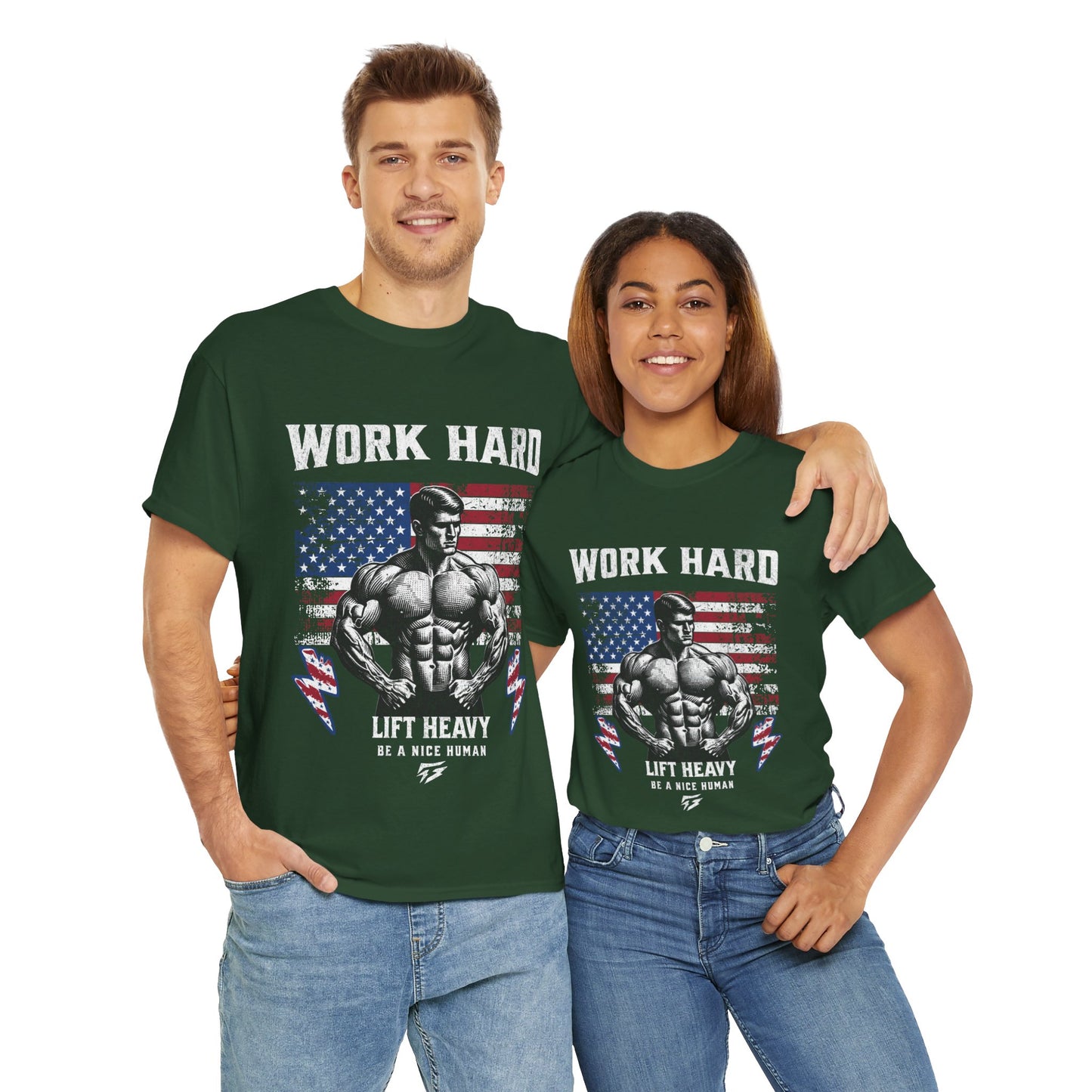 Work Hard Lift Heavy Gym Shirt Flashlander Cotton Unisex Charcoal Black Graphic Tee