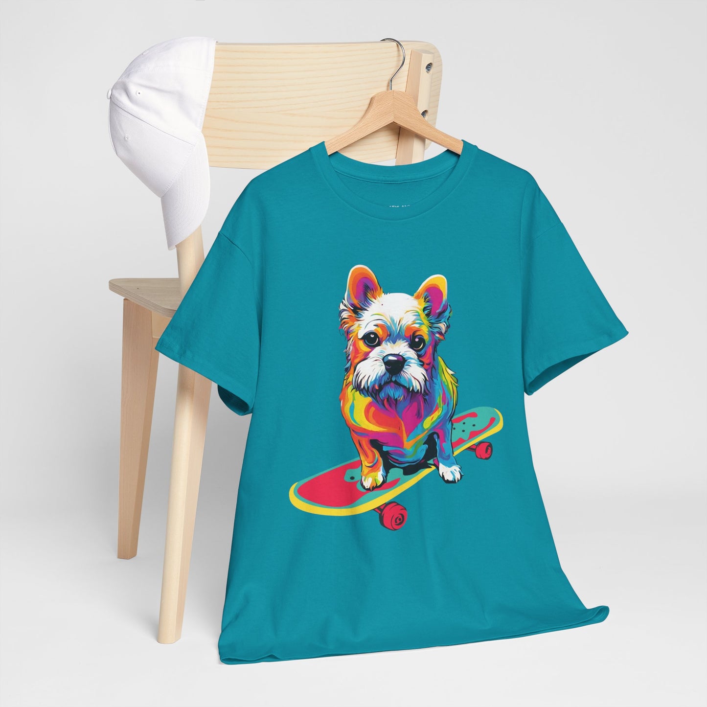 T-shirt de sport Flashlander avec chien skateboardant Pop Art