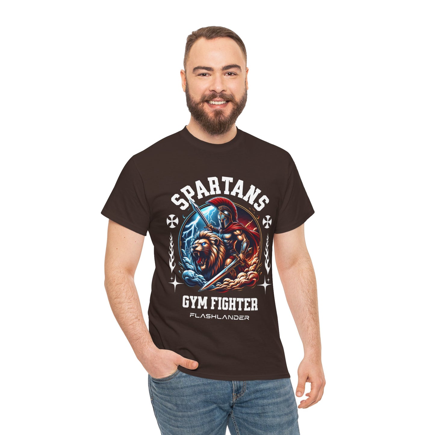 Spartans Gym Fighter Shirt Flashlander Performance T-Shirt Cotton Unisex Charcoal Black Graphic Tee