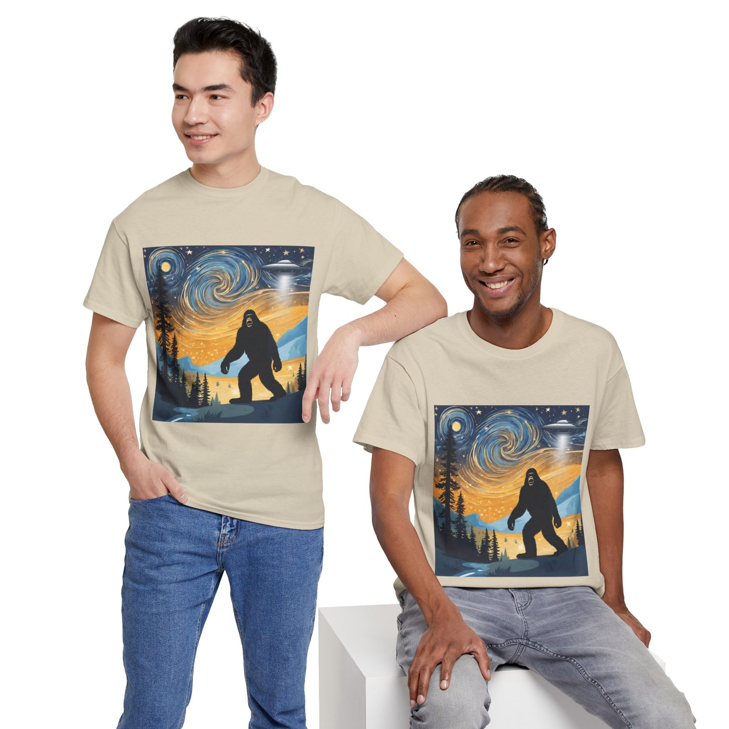 Funny Starry Night Stroll Bigfoot Encounters UFO Abduction - Flashlander Gym Shirt