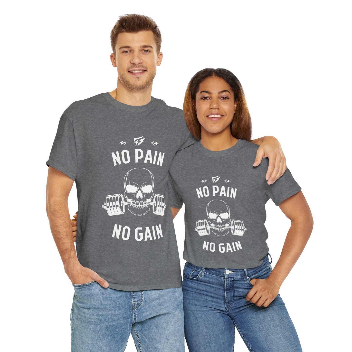 Skull Lifting Flashlander Gym Shirt No Pain No Gain Graphic Tee